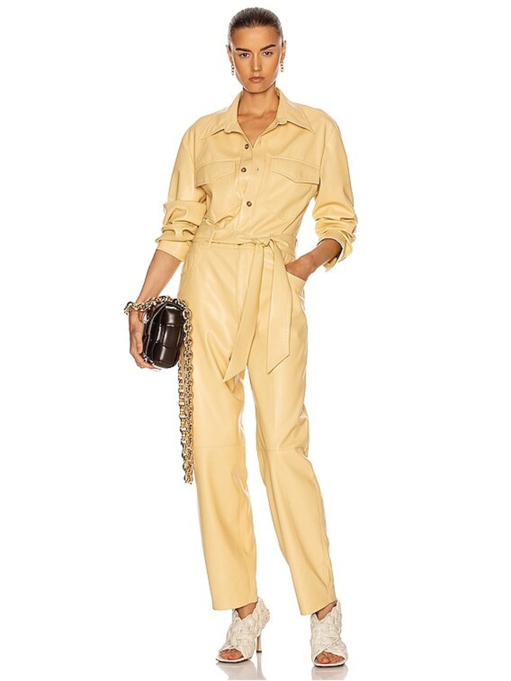 Nanushka Ashton Vegan Leather Jumpsuit In Butter Yellow, Size S, Nwt
